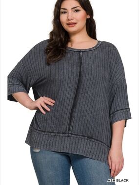 Zenana Outfitters Women's Acid Washed Ribbed Tunic